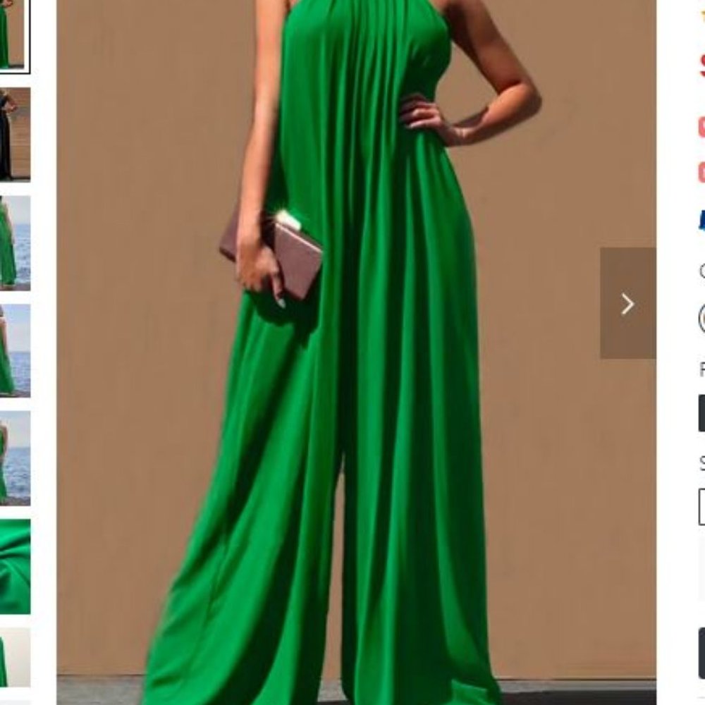 COPY - Sleeveless Halter Solid Casual Jumpsuit, NWT, Green, XL